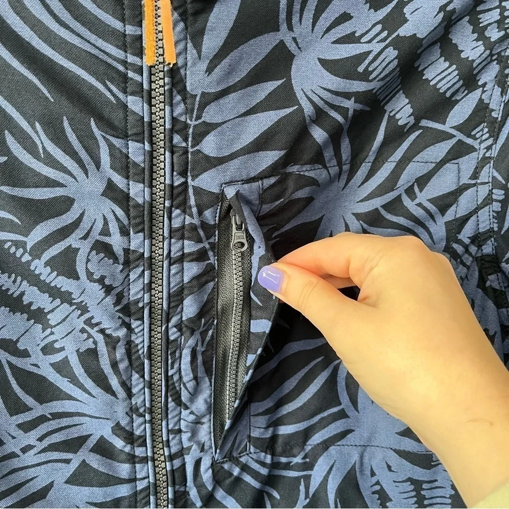 J. Crew Outerwear Men’s Size XS Tropical Print Zip Front Hooded Jacket Blue